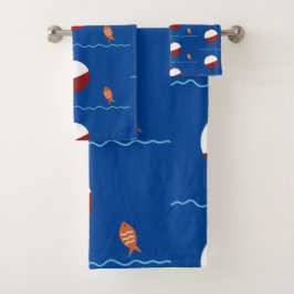 Conjunto De Toalhas Banheiro Infantil Peixes e Iscas