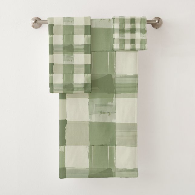 Conjunto De Toalhas Banheiro Xadrez Gingham Verde Oliva (Insitu)