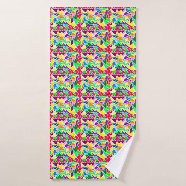 Conjunto De Toalhas Banho de cores brilhantes com vários padrões azul  (Toalha de Banho)