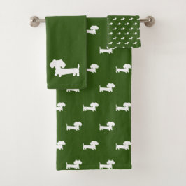 Conjunto De Toalhas Banho de Dachshund Verde Florestal 3 partes Conjun