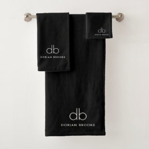 Conjunto De Toalhas Bar Mínimo Na moda preto monograma