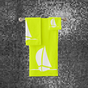 Conjunto De Toalhas barco à vela & bússola em amarelo neon
