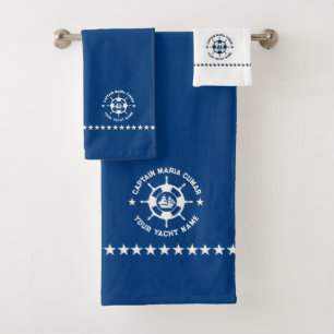 Conjunto De Toalhas Barco Vintage, Roda Náutica Branco Azul