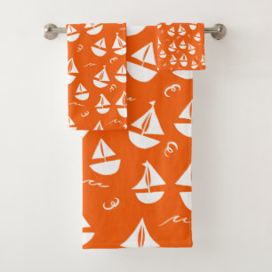 Conjunto De Toalhas Barcos de Navegação - Padrão Vermelho Branco