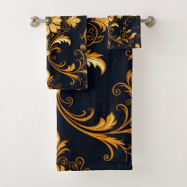Conjunto De Toalhas "Barockes Ornament-Muster in Gold und Schwarz" Dec