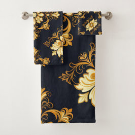Conjunto De Toalhas "Barockes Ornament-Muster in Gold und Schwarz" Dec