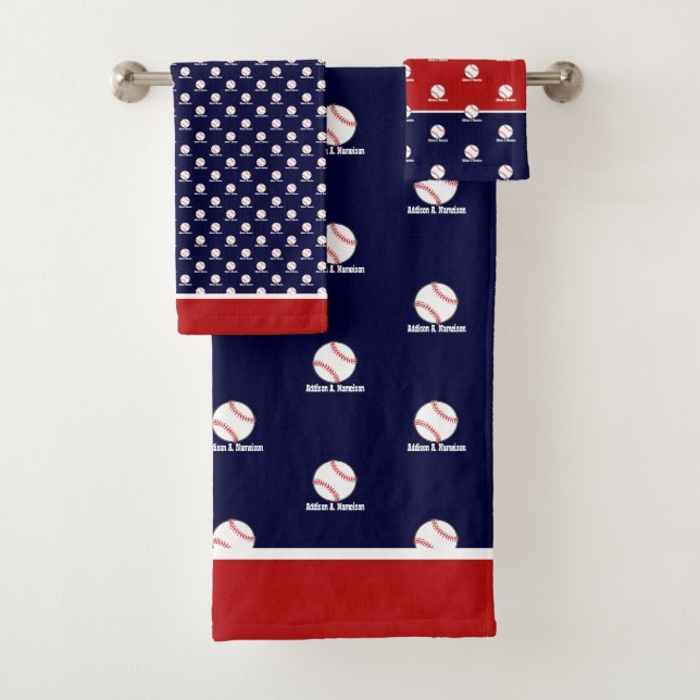 Conjunto De Toalhas Baseball em Marinho Blue Name (Insitu)
