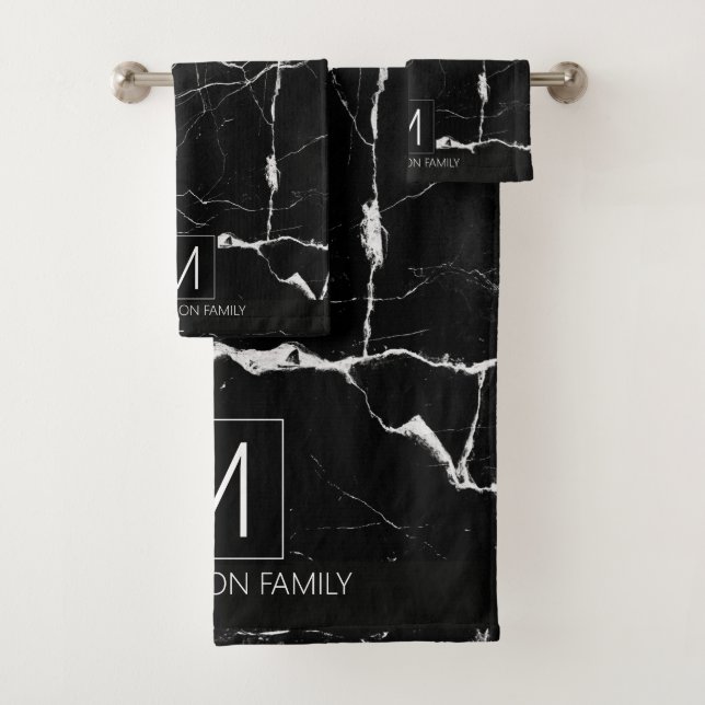 Conjunto De Toalhas Basta Marble Monograma preto e branco ID672 (Insitu)