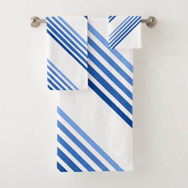 Conjunto De Toalhas Bath Towel Set - Blue lines in Five Shades (Insitu)