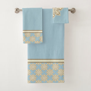 Conjunto De Toalhas Bath Towel Set com Medalhões em azul-céu