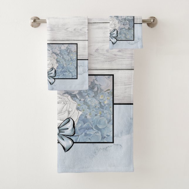 Conjunto De Toalhas Bath Towel Set Farmhouse Country Blue Flowers  (Insitu)