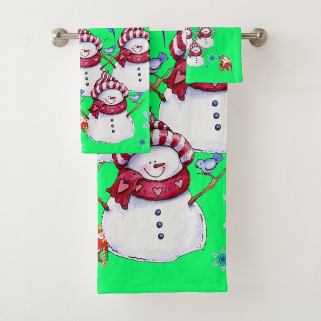 Conjunto De Toalhas Bathroom Towel Sets Christmas Snowman Santa  (Insitu)