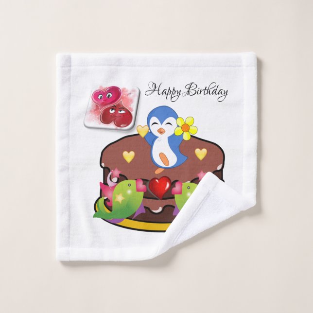 Conjunto De Toalhas Bathroom Towel Sets Happy Birthday Penguin Hearts (Pano de lavar)