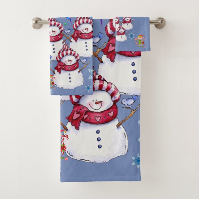 Conjunto De Toalhas Bathroom Tows Sets Natal Snowman Elf (Insitu)