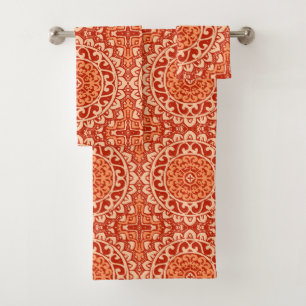 Conjunto De Toalhas Batik do sudoeste da mandala de Sun, laranja coral