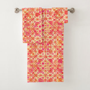 Conjunto De Toalhas Batik tribal - laranja, cor-de-rosa coral e fúcsi