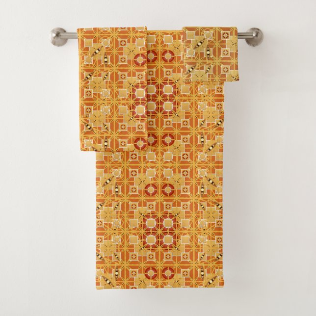 Conjunto De Toalhas Batik Tribal, Tons de Âmbar e Marrom (Insitu)