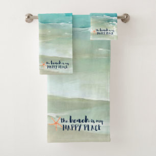 Conjunto De Toalhas Beach Happy Place Starfish Ocean Waves Coastal