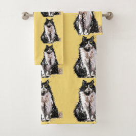 Conjunto De Toalhas Bebê Amarelo Tuxedo Preto Gatos Gatos Gatos Girls 