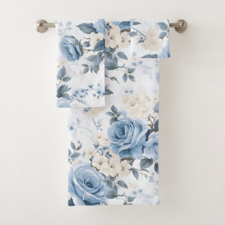 Conjunto De Toalhas Bebê Azul Floral Botânica Aquarela