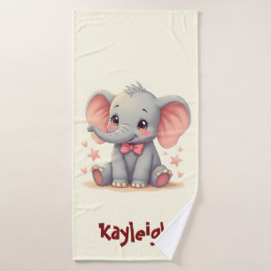Conjunto De Toalhas Bebê Elefante Fofo com Laço Rosa