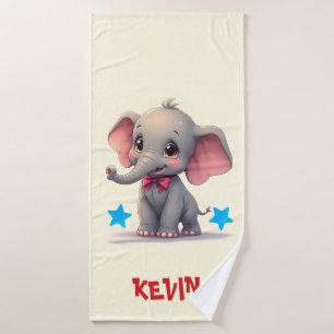 Conjunto De Toalhas Bebê Elefante Fofo com Laço Vermelho