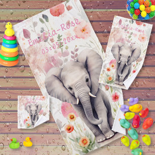 Conjunto De Toalhas Bebê Elefante Fofo Pastel Aquarela Flor de Primave