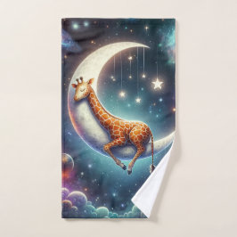 Conjunto De Toalhas Bebê Girafa Celestial Dormindo na Lua e Estrelas