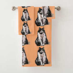 Conjunto De Toalhas Bebê Laranja Tuxedo Preto Gato Gato Gato Negra Toa