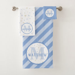 Conjunto De Toalhas Bebê recém-nascido do Monograma Branco e Azul