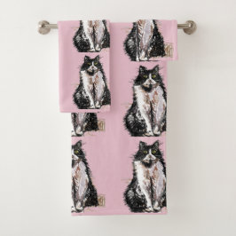 Conjunto De Toalhas Bebê Rosa Tuxedo Preto Gato Gato Preto Gato Girls 