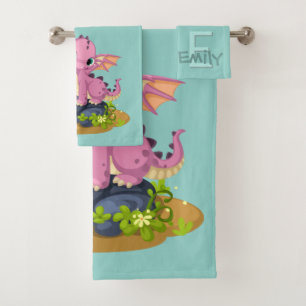 Conjunto De Toalhas Bebê verde-claro Dinossauro Monograma Nome Baby