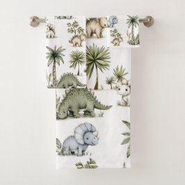 Conjunto De Toalhas Bebês Dinossauros Adoráveis em Aquarela