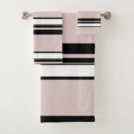 Conjunto De Toalhas Bege Rosa Branco Preto Listras Elegante Listrado