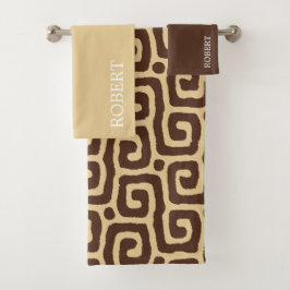 Conjunto De Toalhas  Beige &Brown Abstract Pattern Custom Name