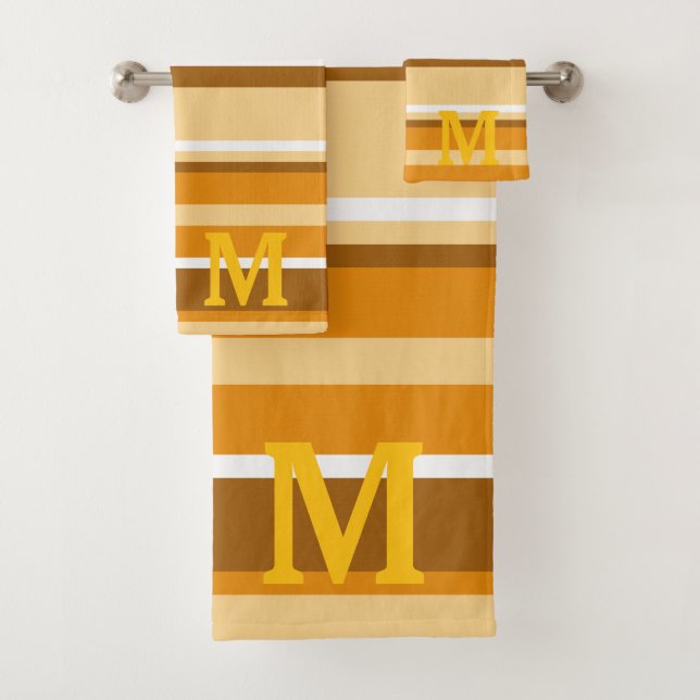 Conjunto De Toalhas  beige brown &white stripes monogram (Insitu)