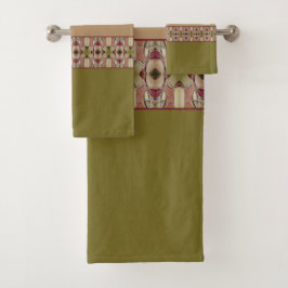 Conjunto De Toalhas Beige Burgundy e Green