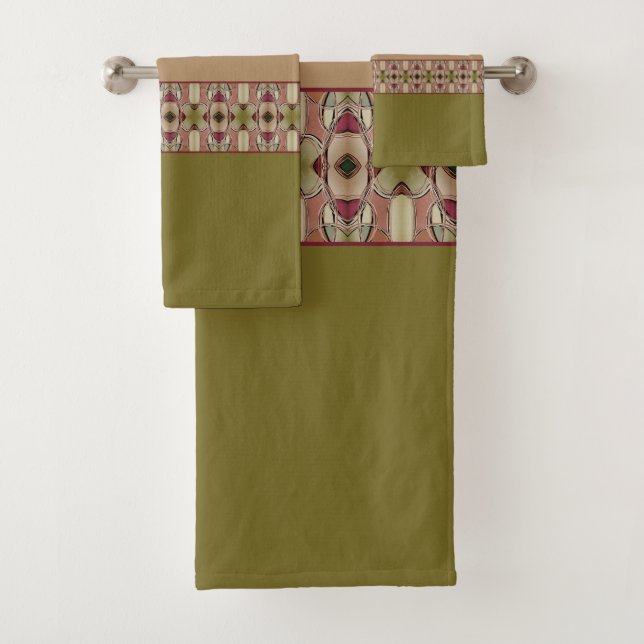 Conjunto De Toalhas Beige Burgundy e Green (Insitu)