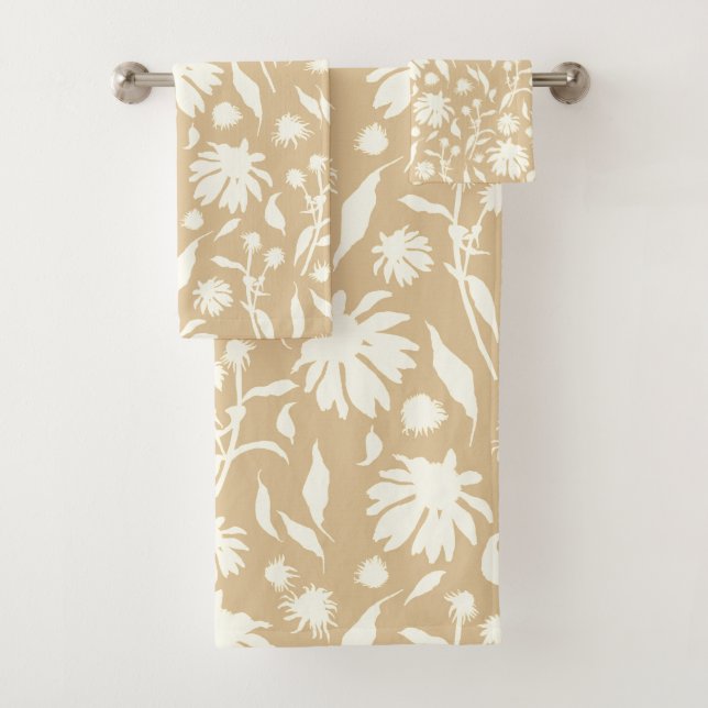 Conjunto De Toalhas Beige das Flores Brancas Modernas Elegantes (Insitu)