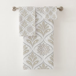 Conjunto De Toalhas Beige & White Sparkling Quatrefoil Pattern