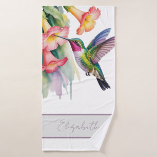 Conjunto De Toalhas Beija-flor em Aquarela com Flores