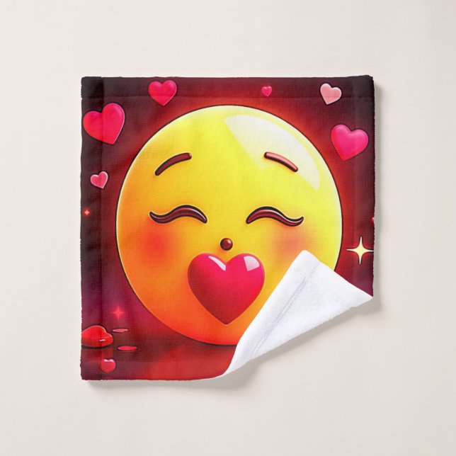 Conjunto De Toalhas Beijar Emoji Soprando Corações (Pano de lavar)