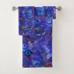 Conjunto De Toalhas Bela ave exótica, fundo azul