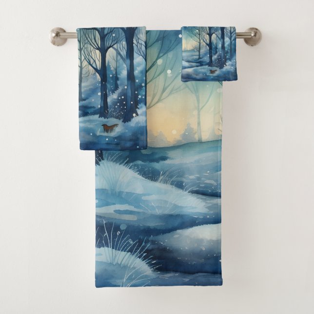 Conjunto De Toalhas Bela cena azul de inverno de floresta (Insitu)