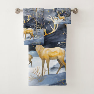 Conjunto De Toalhas Bela cena azul de inverno de floresta
