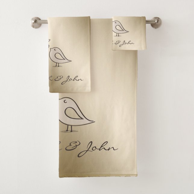 Conjunto De Toalhas Belas Aves De Cartoon Apaixonadas - Personalizadas (Insitu)