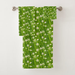 Conjunto De Toalhas Belas Flores Brancas em Folhas de Plantas Verdes