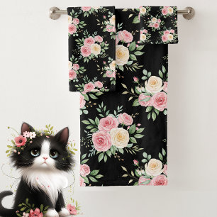 Conjunto De Toalhas Belas Flores em Cor Pastel no Preto