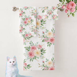 Conjunto De Toalhas Belas Flores em Cor Pastel sobre Branco