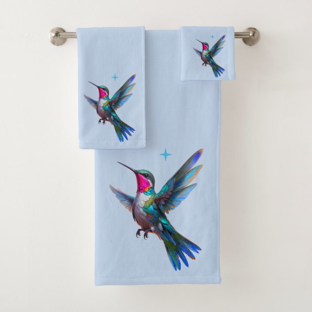 Conjunto De Toalhas Beleza de Beija-flor em Azul Claro (Insitu)